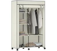 HOMCOM Armoire penderie en Tissu Meuble de Rangement Mobile 6 roulettes avec Tringle à vêtements et étagères Ouvertes penderie vêtement Dressing Roulant pour Chambre à Coucher 103x43x162,5cm crème