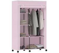 HOMCOM Armoire penderie en Tissu Meuble de Rangement Mobile 6 roulettes avec Tringle à vêtements et étagères Ouvertes penderie vêtement Dressing Roulant pour Chambre à Coucher 103x43x162,5cm Rose