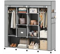 Armoire penderie en tissu - HOMCOM - sur roulettes - 10 compartiments - structure en acier - 166x42.5x167cm - gris foncé