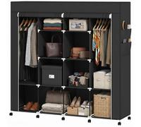 HOMCOM Armoire Penderie en Tissu Mobile 10 roulettes 166x42,5x167cm Noir