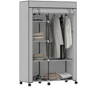 HOMCOM Armoire Penderie en Tissu Mobile 6 roulettes 103x43x162,5cm Gris | Meuble de Rangement, Tringle à Vêtements, Étagères Ouvertes, Penderie Vêtement Dressing Roulant, Chambre à Coucher