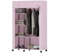 HOMCOM Armoire Penderie en Tissu Mobile 6 roulettes 103x43x162,5cm Rose | Meuble de Rangement, Tringle à Vêtements, Étagères Ouvertes, Penderie Vêtement Dressing Roulant, Chambre à Coucher