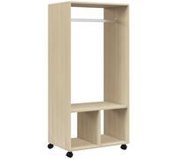 HOMCOM Armoire penderie étagère 2 niches penderie 4 roulettes pivotantes dim. 60L x 40l x 128H cm bois naturel