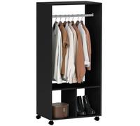 HOMCOM Armoire penderie étagère 2 niches penderie 4 roulettes pivotantes dim. 60L x 40l x 128H cm Coloris Noir