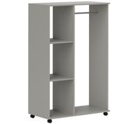 HOMCOM Armoire penderie meuble de rangement mobile 4 roulettes avec tringle à vêtements et étagères ouvertes, gris