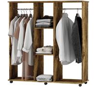 HOMCOM Armoire penderie meuble de rangement mobile 6 roulettes 120 x 40 x 128 cm en bois marron