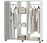 HOMCOM Armoire penderie Meuble de Rangement Mobile 6 roulettes 120L x 40l x 128H cm en bois blanc