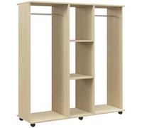 HOMCOM Armoire penderie Meuble de Rangement Mobile 6 roulettes 120L x 40l x 128H cm en bois naturel