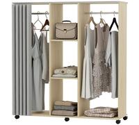 HOMCOM Armoire penderie Meuble de Rangement Mobile 6 roulettes 120L x 40l x 128H cm en bois naturel
