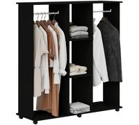HOMCOM Armoire penderie Meuble de Rangement Mobile 6 roulettes 120L x 40l x 128H cm en bois Noir