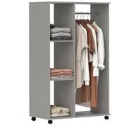HOMCOM Armoire Penderie Meuble Rangement 4 roulettes 80x40x128cm Gris | Tringle à Vêtements, Étagères Ouvertes, Penderie Vêtement Dressing Roulant, Chambre à Coucher