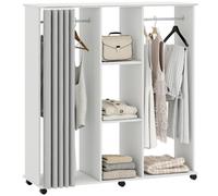 HOMCOM Armoire Penderie Mobile 6 roulettes 120x40x128cm Blanc | Meuble de Rangement en Bois