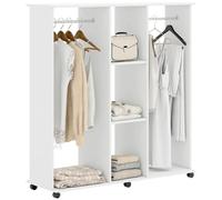 HOMCOM Armoire Penderie Mobile 6 roulettes 120x40x128cm Blanc | Meuble de Rangement en Bois