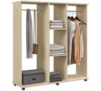 HOMCOM Armoire Penderie Mobile 6 roulettes 120x40x128cm Bois Naturel | Meuble de Rangement en Bois