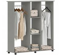 HOMCOM Armoire Penderie Meuble de Rangement Mobile 6 roulettes 120L x 40l x 128H cm en Bois Gris
