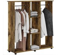 HOMCOM Armoire Penderie Mobile 6 roulettes 120x40x128cm Marron | Meuble de Rangement en Bois
