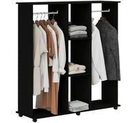 HOMCOM Armoire Penderie Mobile 6 roulettes 120x40x128cm Noir | Meuble de Rangement en Bois
