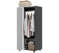 HomCom Armoire penderie - Rangement mobile avec rideau, panneaux de particules, tringle - Noir