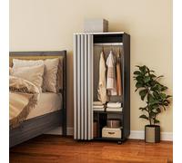 HOMCOM Armoire penderie mobile dressing avec rideau armoire de rangement 4 roulettes avec tringle de suspension et étagères, penderie vêtement roulant pour chambre à coucher, 60 x 40 x 128 cm, noir De