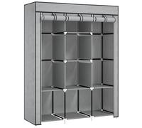 HOMCOM Armoire penderie multi-rangement - 8 étagères, 2 barres - non tissé gris
