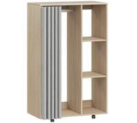 HOMCOM Armoire penderie vêtement dressing mobile 4 roulettes tringle à vêtements et étagères 80x40x128cm, effet bois naturel