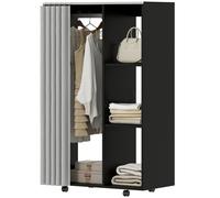 HOMCOM Armoire penderie vêtement dressing mobile 4 roulettes tringle à vêtements et étagères ouvertes 80 x 40 x 128 cm noir