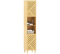 HOMCOM Armoire Salle de Bain Haute 32x30x170cm Bois Naturel | Meuble Colonne de Rangement, Portes et Pieds en Bambou, Niches Ouvertes, Étagères Réglables, Meuble Étroit pour Toilette