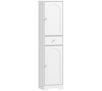 HOMCOM Armoire salle de bain haute meuble de rangement colonne avec placards tiroir et étagères réglables 40x29,5x170cm blanc