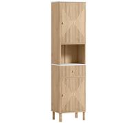 HOMCOM Armoire salle de bain haute meuble de rangement colonne avec tiroir coulissant silencieux 2 placards 41,5x30x168cm chêne