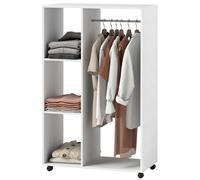 HOMCOM Armoire sur roulettes, garde-robe mobile, Dressing à roulettes, 80 x 40 x 128 cm, Blanc