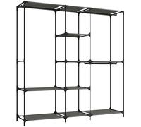 HOMCOM Armoire textile, portable, sans outil, avec 3 tringles et 5 étagères, 182 x 43 x 182 cm, Noir