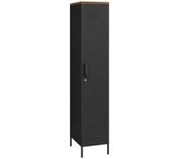 HOMCOM Armoire vestiaire fine en métal avec fermeture t étagères réglables, armoire métallique polyvalente, industrielle pour maison, bureau, garage, 35 x 46 x 183 cm, noir et marron effet bois