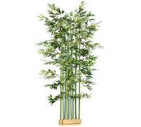 HOMCOM Bambou Artificiel 180 cm, Feuilles Réalistes et Pot en Bois de Pin, Facile à Nettoyer, pour Maison Bureau, Vert