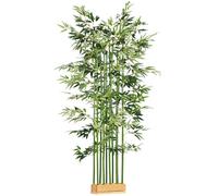 HOMCOM Bambou Artificiel 180 cm Feuilles Réalistes Pot en Bois de Pin | Plante Artificielle Interieur, Facile à Nettoyer, Fausse Plante Verte, Décoration Maison Bureau