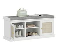 HOMCOM Banc à Chaussures Armoire à Chaussures Banc de Couloir bohème avec Assise rembourrée Portes Avant en rotin Etagère Ouverte Etagère réglable pour 9 Paires de Chaussures pour Hall d'entrée