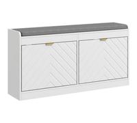 HOMCOM Banc à Chaussures, Assise Rembourrée, 106 x 24 x 52,5 cm, Blanc | Banc de Rangement Étroit, Porte Motifs de Lignes en Relief, Tiroir Rabattable, Étagère Réglable, pour Entrée, Couloir