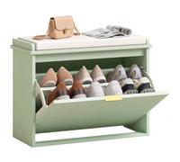 HOMCOM Banc à Chaussures avec Coussin Rembourré 62 x 26 x 47,5 cm Vert | Meuble à Chaussures, Tiroir Rabattable, Banc d'Entrée, Couloir, Chambre