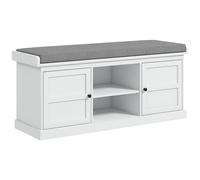 HOMCOM Banc à Chaussures avec siège, Banc de Rangement à Chaussures avec Coussin, 2 armoires et étagère réglable pour entrée, Couloir, Salon, Chambre à Coucher, Blanc