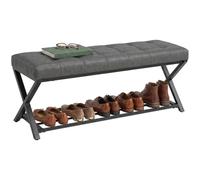 HOMCOM Banc à Chaussures avec siège, Rangement 112x37x47 cm Gris foncé | Râtelier à chaussures rembourré & banc industriel avec étagère, cadre en X en acier, capacité 220 kg, pour couloir