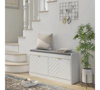 HOMCOM Banc à Chaussures Assise Rembourrée 106 x 24 x 52,5 cm Blanc | Assise Rembourrée, Banc de Rangement, Porte à Motifs de Lignes en Relief, Étagère Réglable, Entrée ou Couloir