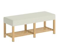 HOMCOM Banc à chaussures, banc de rangement avec siège rembourré, étagère ouverte, bois d'hévéa, 120x44x48cm, bois naturel