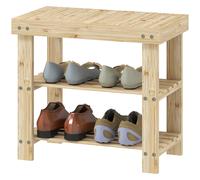 HOMCOM Banc à chaussures en bambou, 2 niveaux avec assise - 50 × 28 × 45 cm - Naturel