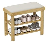 Banc à chaussures - HOMCOM - 3 niveaux - style scandinave - cadre en bambou - 60 x 29 x 49 cm - crème et bois naturel