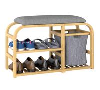 HomCom Banc à chaussures – coussin, 2 étagères, panier coulissant, bois naturel