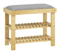 HOMCOM Banc à chaussures en bambou, étagère à chaussures à 3 niveaux, style scandinave, 60 x 29 x 49 cm, bois naturel