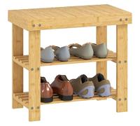 HOMCOM Banc à chaussures en bambou, étagère à chaussures avec 2 étagères et assise, jusqu'à 136 kg, banc pour couloir, entrée, 50 x 28 x 45 cm, naturel