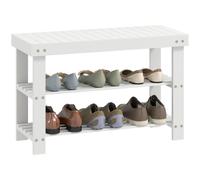 HOMCOM Banc à Chaussures en Bambou Scandinave 70 x 28 x 45 cm Blanc | Étagère à Chaussures à 3 Niveaux, Banc de Rangement pour Entrée, Salon, Chambre, Charge 136 Kg