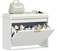 HOMCOM Banc à chaussures meuble à chaussures avec coussin d'assise rembourré et tiroir rabattable, banc d'entrée charge maximale 120 kg, pour entrée, couloir, chambre, 62 x 26 x 47,5 cm, blanc