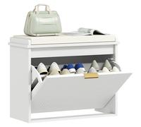 HOMCOM Banc à chaussures meuble à chaussures avec coussin d'assise rembourré et tiroir rabattable, banc d'entrée charge maximale 120 kg, pour entrée, couloir, chambre, 62 x 26 x 47,5 cm, blanc