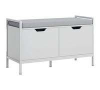 HOMCOM Banc à Chaussures Meuble Chaussures, 2 placards, Meuble d'entrée avec Coussin rembourrée, pour Couloir, entrée, Chambre, 84l x 35P x 50H cm, Blanc